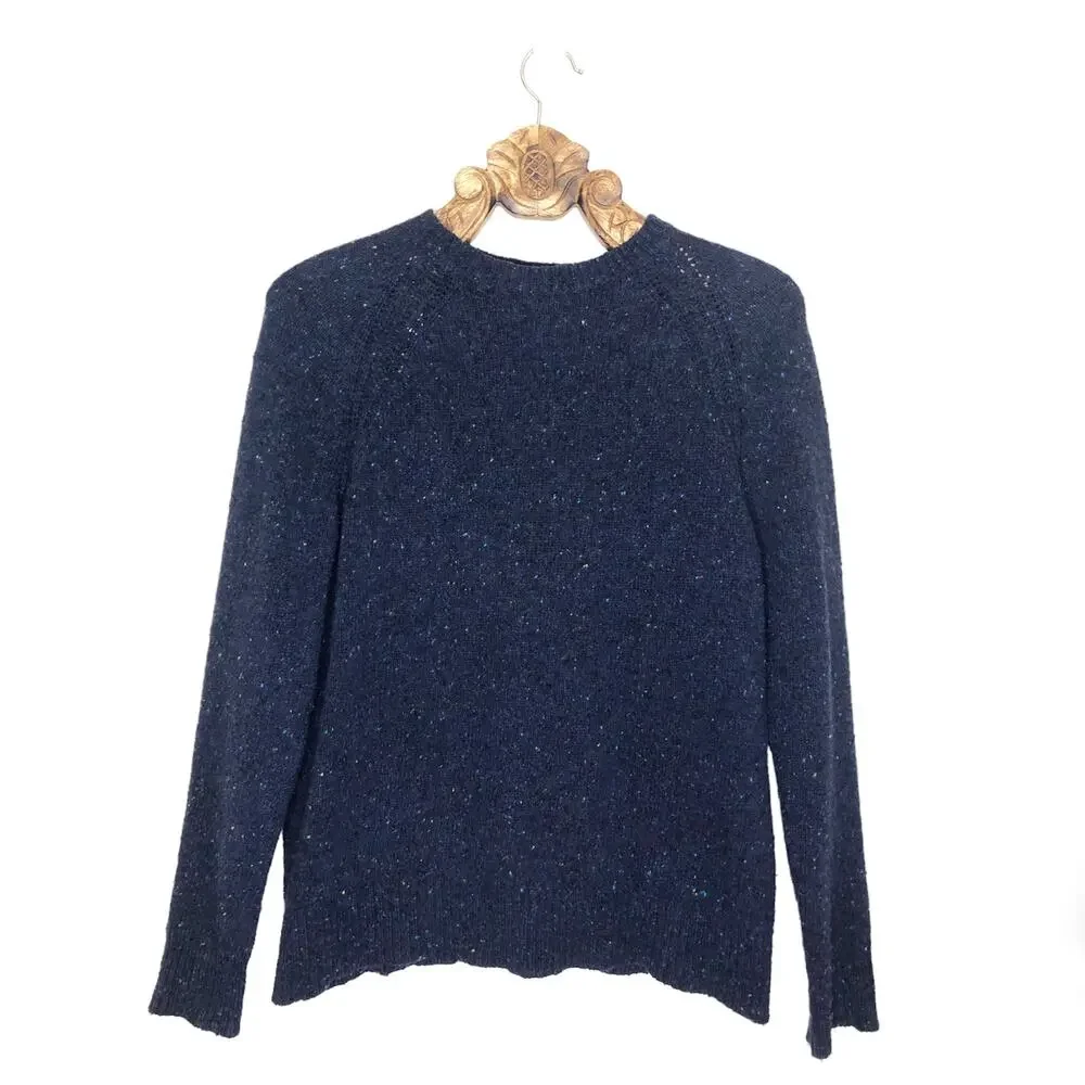 J. Crew Sweater Dark Blue Navy Speckle Crew Neck Raglan Sleeve Wool Blend Medium